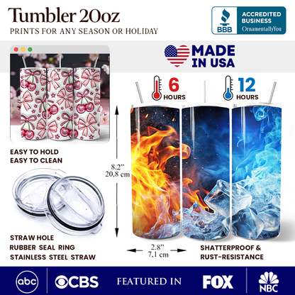 Coquette Cherry Bows 3D Inflated Tumbler With Lid and Stainless Steel Straw, Spring Floral Travel Mug Gift - Tampa Home & Garden Store