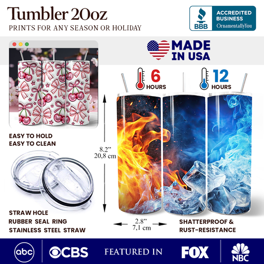 Coquette Cherry Bows 3D Inflated Tumbler With Lid and Stainless Steel Straw, Spring Floral Travel Mug Gift - Tampa Home & Garden Store