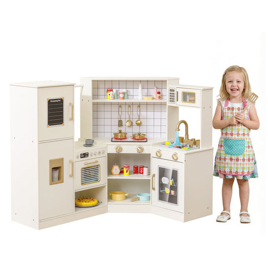 Corner Kids Play Kitchen with Stoves with Lights and Sounds-Beige - Tampa Home & Garden Store