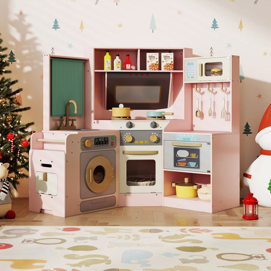 Corner Kitchen Toys with Lights and Sounds with Pull-out Trash Can and Stoves - Tampa Home & Garden Store
