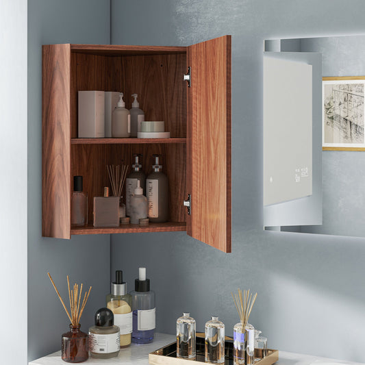 Corner Medicine Cabinet with Mirror with Open Mirror Door and Adjustable Shelf-Brown - Tampa Home & Garden Store