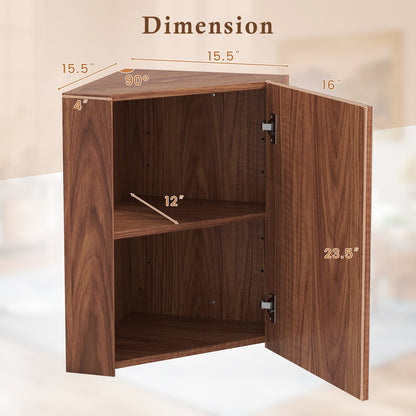 Corner Medicine Cabinet with Mirror with Open Mirror Door and Adjustable Shelf-Brown