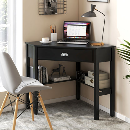 Escritorio esquinero de madera para portátil - Negro