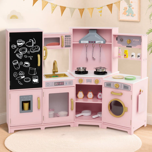 Corner Wooden Play Kitchen with Lights and Sounds Large Pretend Play Kitchen Set - Tampa Home & Garden Store