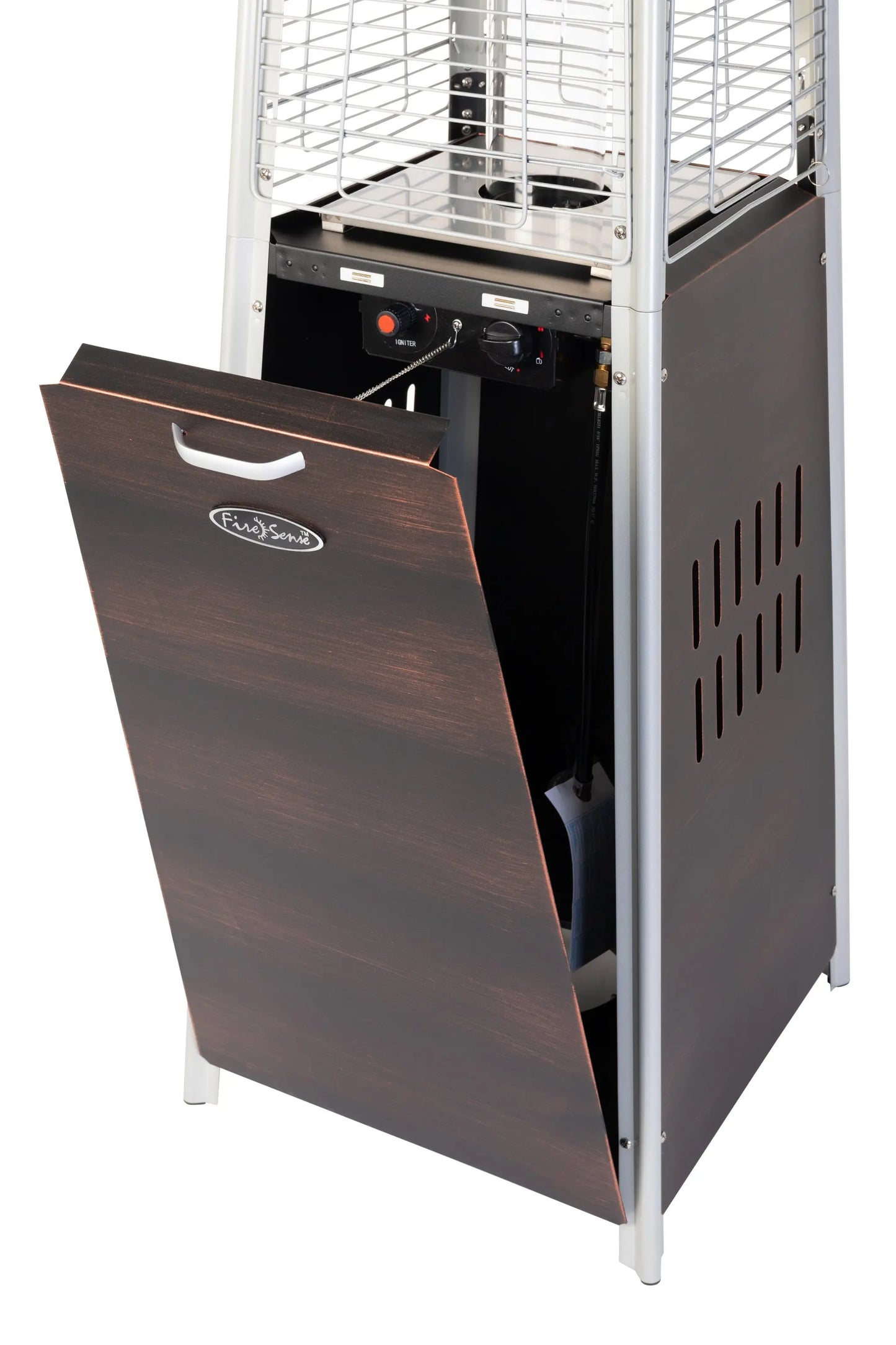 Coronado Brushed Bronze Pyramid Flame Gas Patio Heater with front ash drawer by Fire Sense on Tampa Home & Garden Store