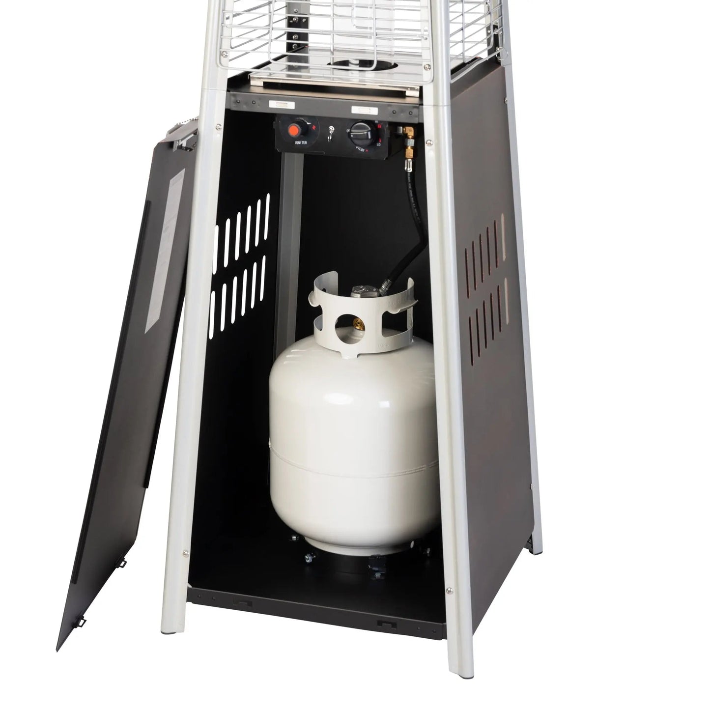 Coronado Brushed Bronze Pyramid Flame Gas Patio Heater with propane tank on Tampa Home & Garden Store