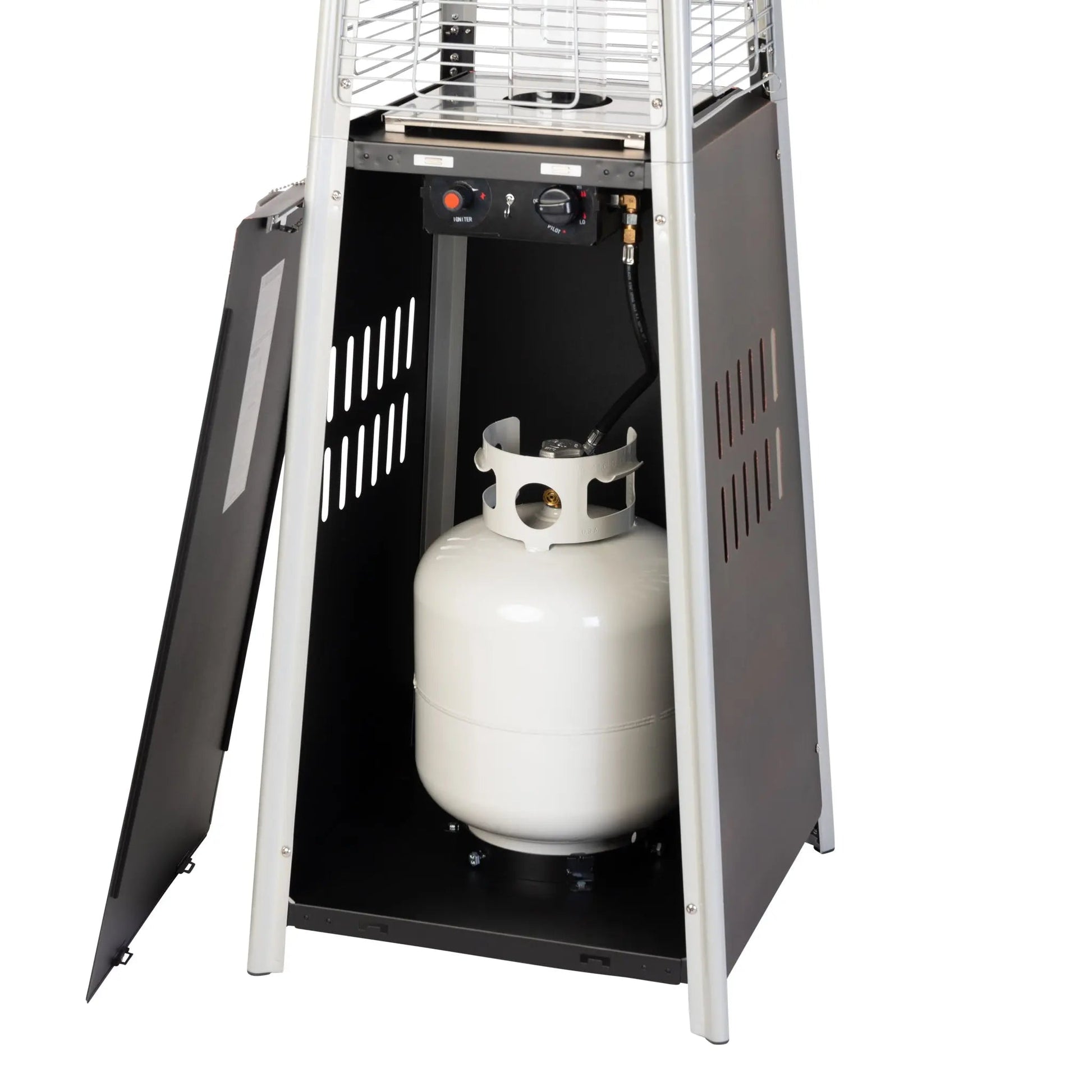 Coronado Brushed Bronze Pyramid Flame Gas Patio Heater with propane tank on Tampa Home & Garden Store