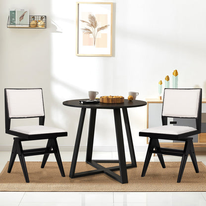 Juego de 2 sillas de comedor de madera giratorias con estructura de madera de caucho y asiento acolchado - Negro