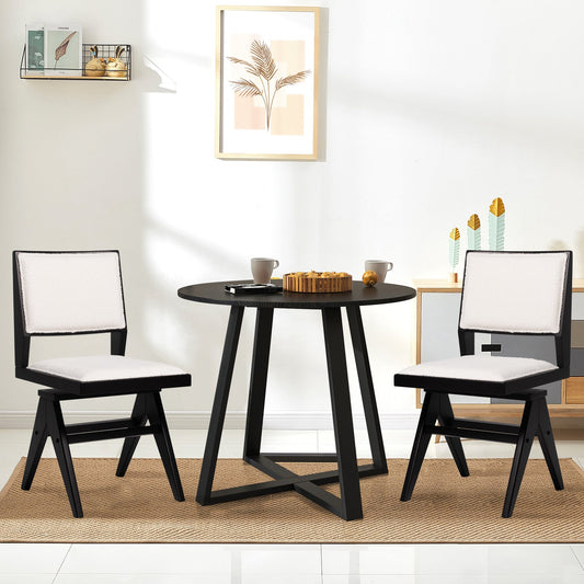 Juego de 2 sillas de comedor de madera giratorias con estructura de madera de caucho y asiento acolchado - Negro