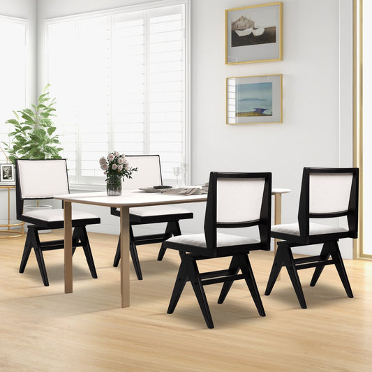 Juego de 2 sillas de comedor de madera giratorias con estructura de madera de caucho y asiento acolchado - Negro