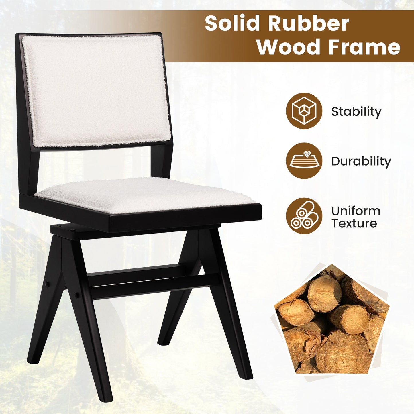 Juego de 2 sillas de comedor de madera giratorias con estructura de madera de caucho y asiento acolchado - Negro