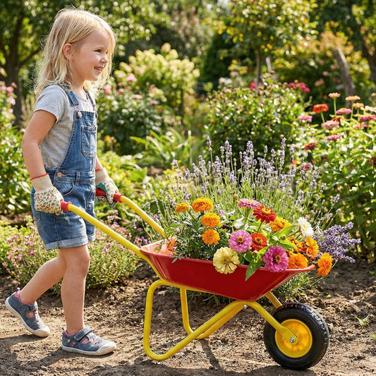 Costzon Kids Wheelbarrow with All-Terrain Wheels-Red - Tampa Home & Garden Store
