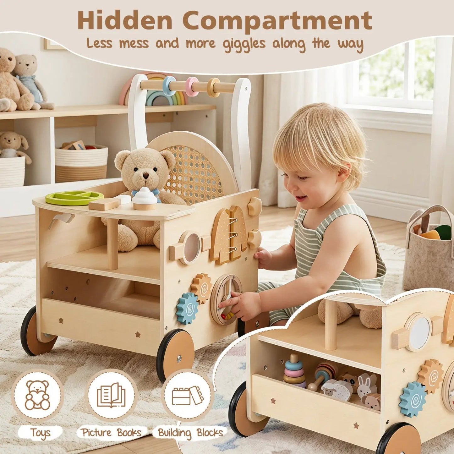 Wooden Push Walker 13 in 1 Activity Center