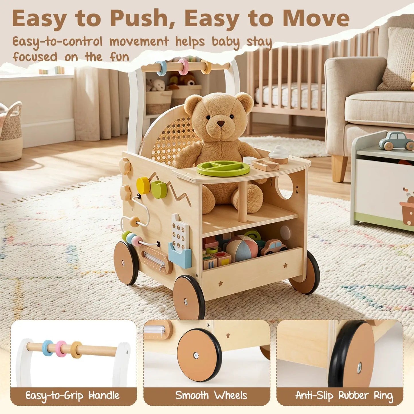 Wooden Push Walker 13 in 1 Activity Center