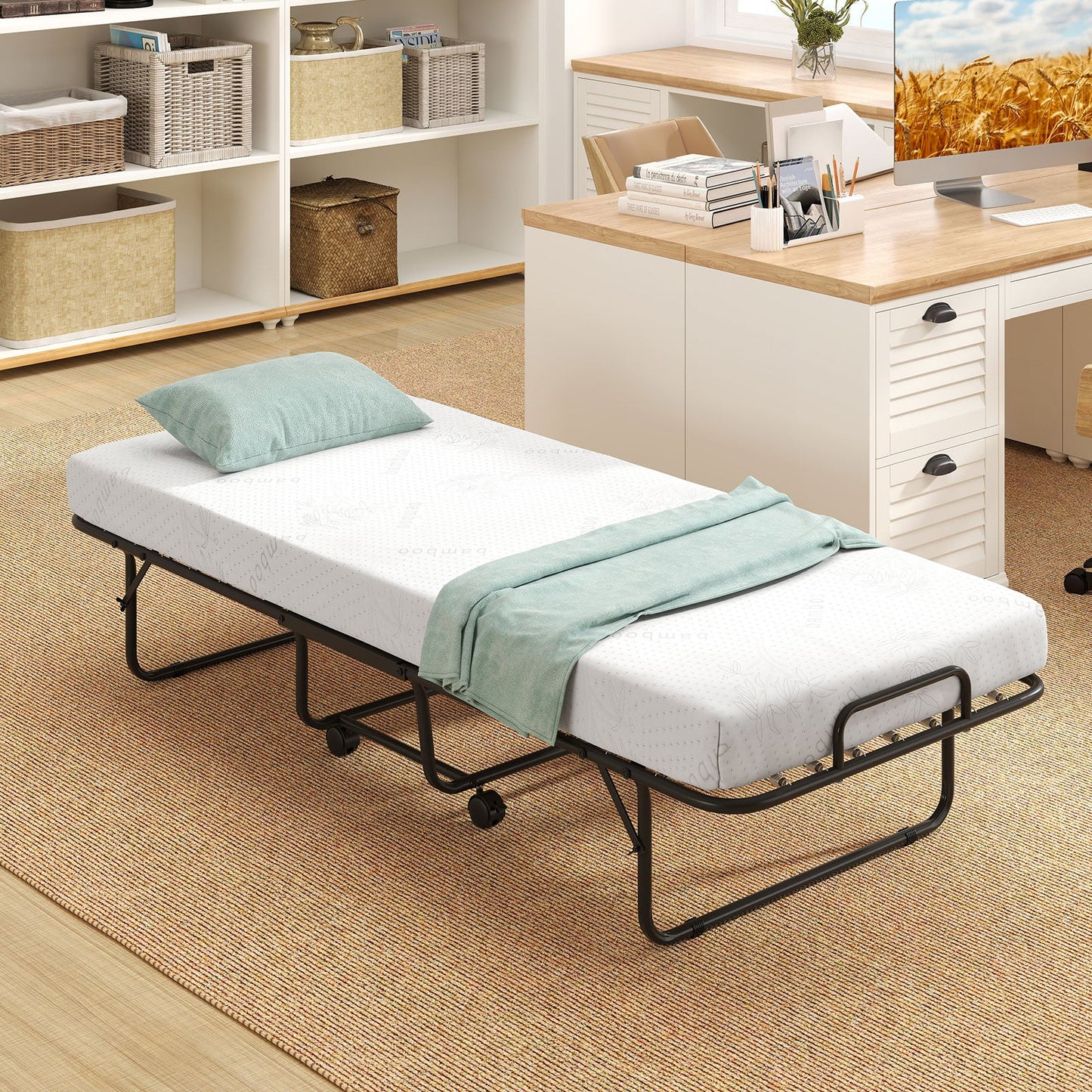Cama Plegable de Tamaño Cuna con Colchón de Espuma Viscoelástica y Marco de Metal