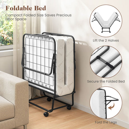 Cama Plegable de Tamaño Cuna con Colchón de Espuma Viscoelástica y Marco de Metal