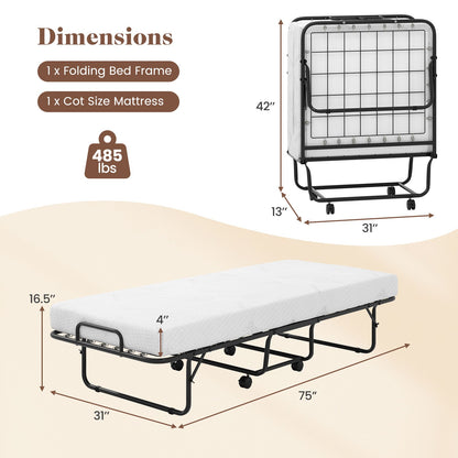 Cama Plegable de Tamaño Cuna con Colchón de Espuma Viscoelástica y Marco de Metal