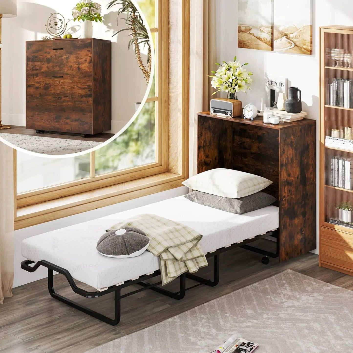 Small Space Transformer Murphy Bed with Wheels & Foldable Cot