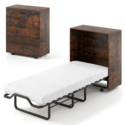Cama Murphy individual con cama plegable y ruedas bloqueables - Marrón rústico