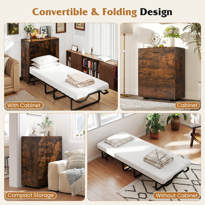 Cama Murphy individual con cama plegable y ruedas bloqueables - Marrón rústico