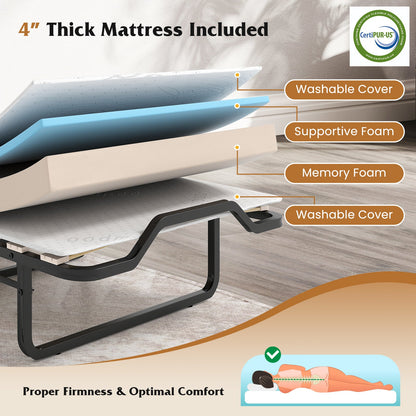 Cama Murphy individual con cama plegable y ruedas bloqueables - Marrón rústico