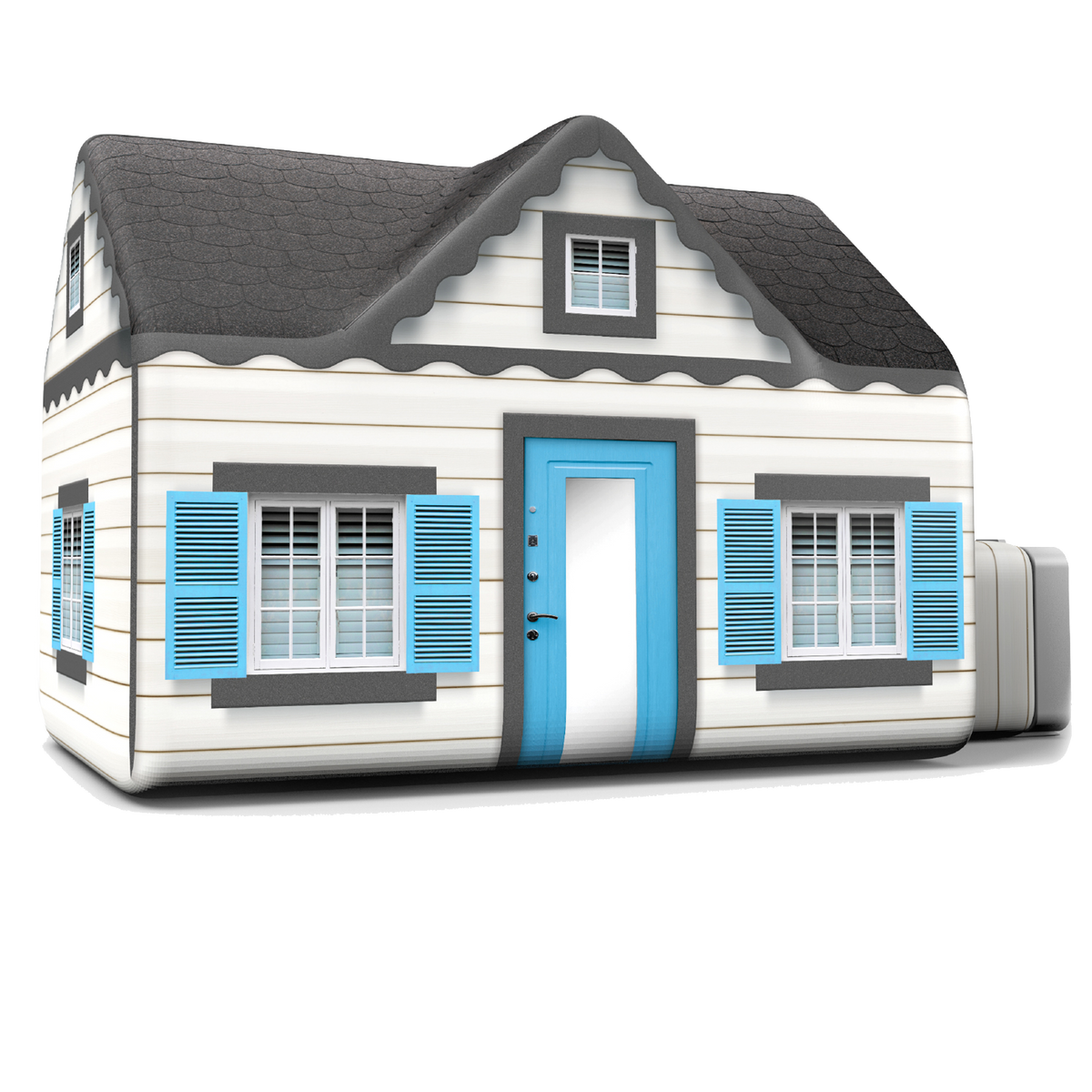 AirFort Cottage Inflatable Kids Play Fort, white cottage with blue doors and shutters on Tampa Home & Garden Store