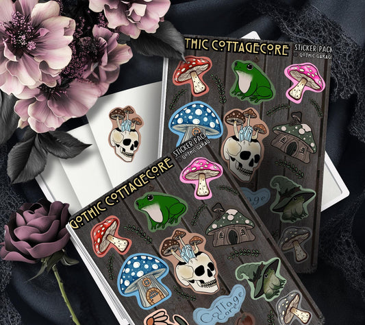 Cottagecore Gothic Sticker Sheet – Frogs, Fungi & Forest Magic for Your Cozy-Creepy Vibe - Tampa Home & Garden Store