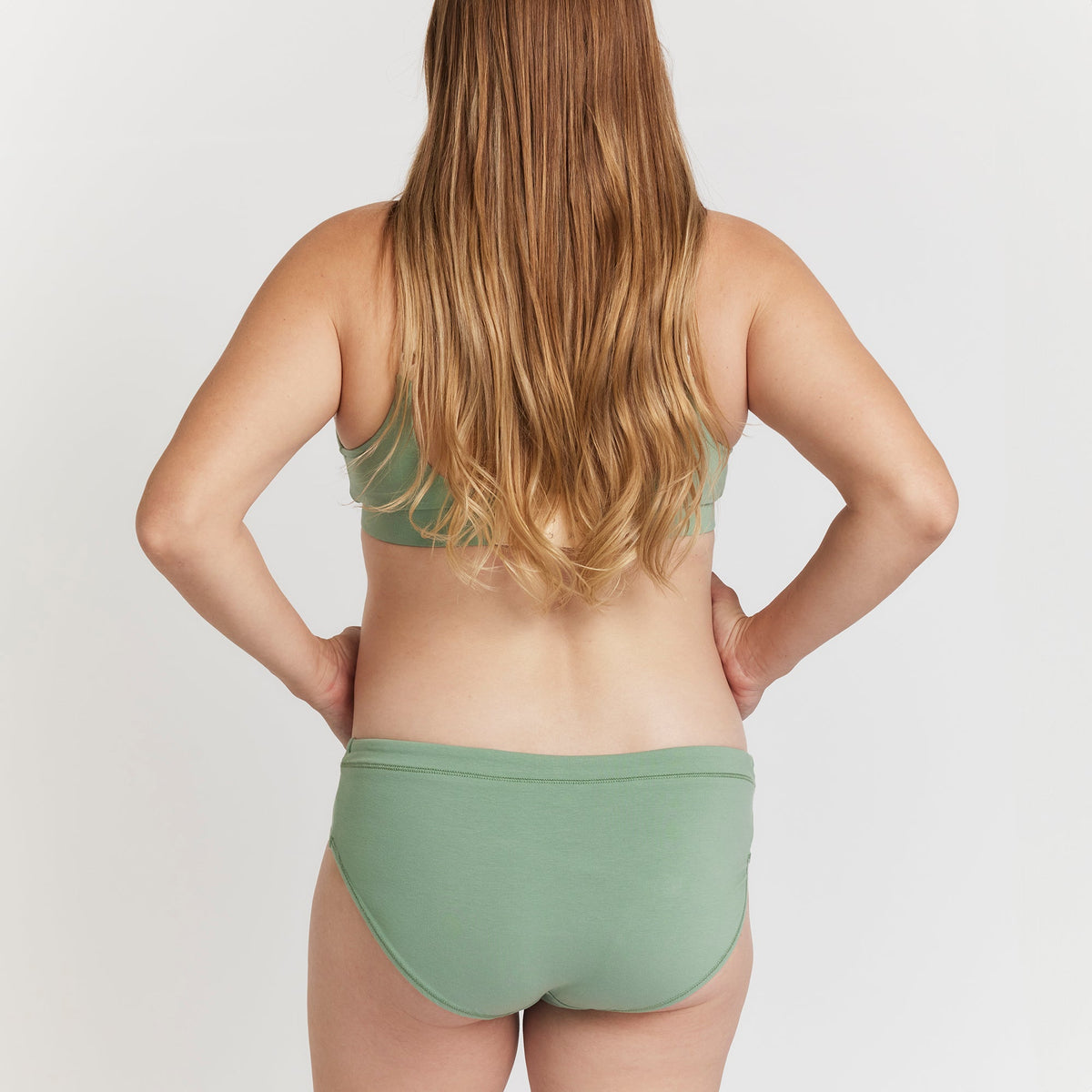 Maternity Brief by Net Positive in sage green organic cotton, back view on Tampa Home & Garden Store