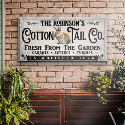 Vintage Cottontail Co Easter Sign canvas with rabbit illustration Tailored Canvases on Tampa Home & Garden Store