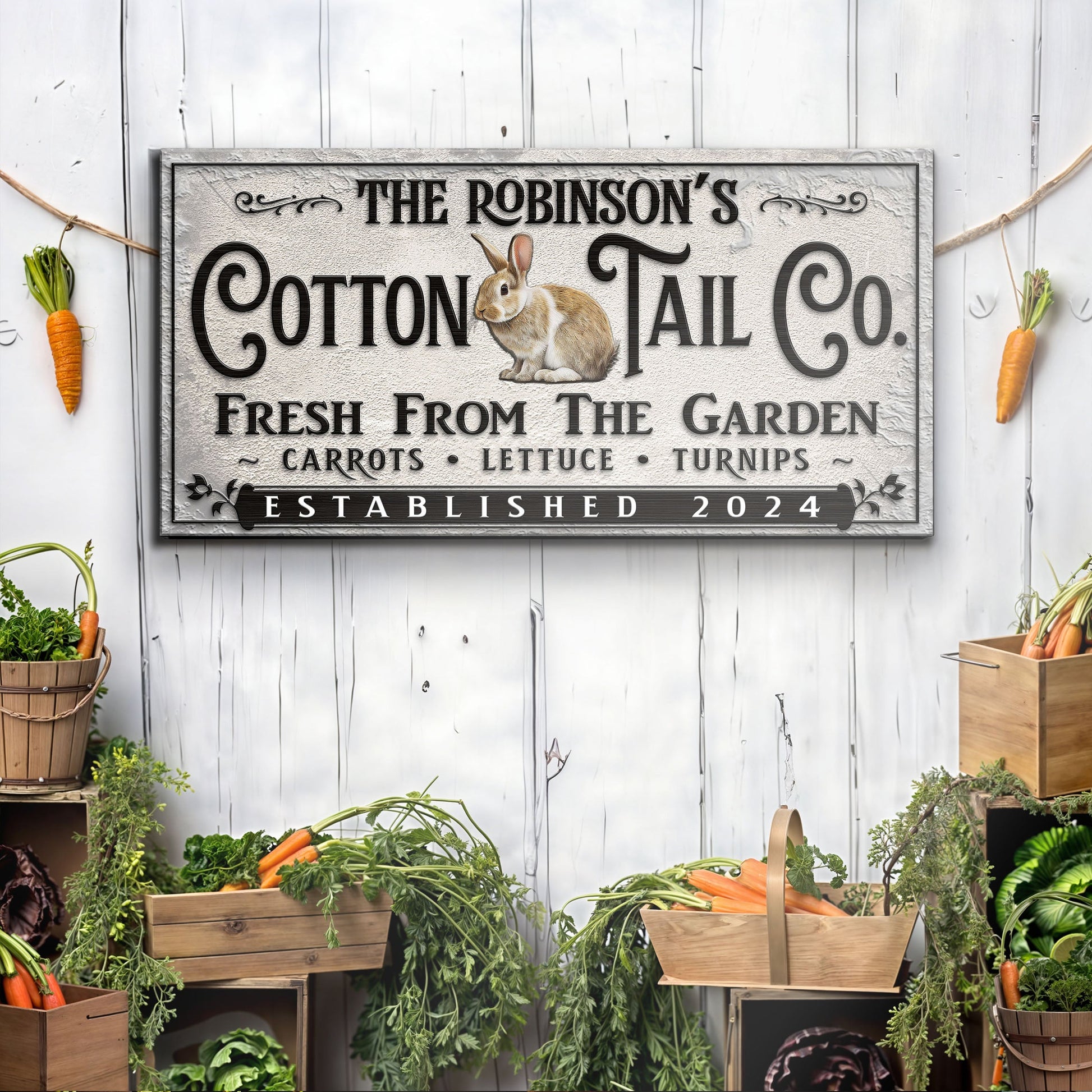 Vintage Cottontail Co Easter Sign canvas with rabbit illustration by Tailored Canvases on Tampa Home & Garden Store
