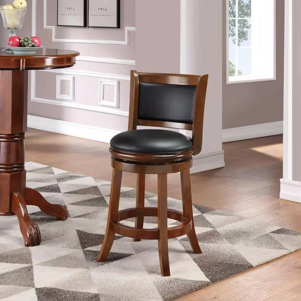 Counter Height Barstool in Cherry Wood Finish with Black Padded Swivel Seat - Tampa Home & Garden Store