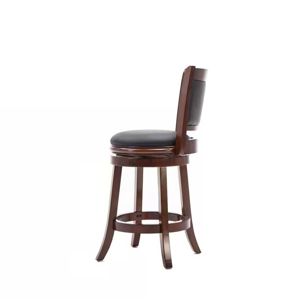 Counter Height Barstool in Cherry Wood Finish with Black Padded Swivel Seat - Tampa Home & Garden Store