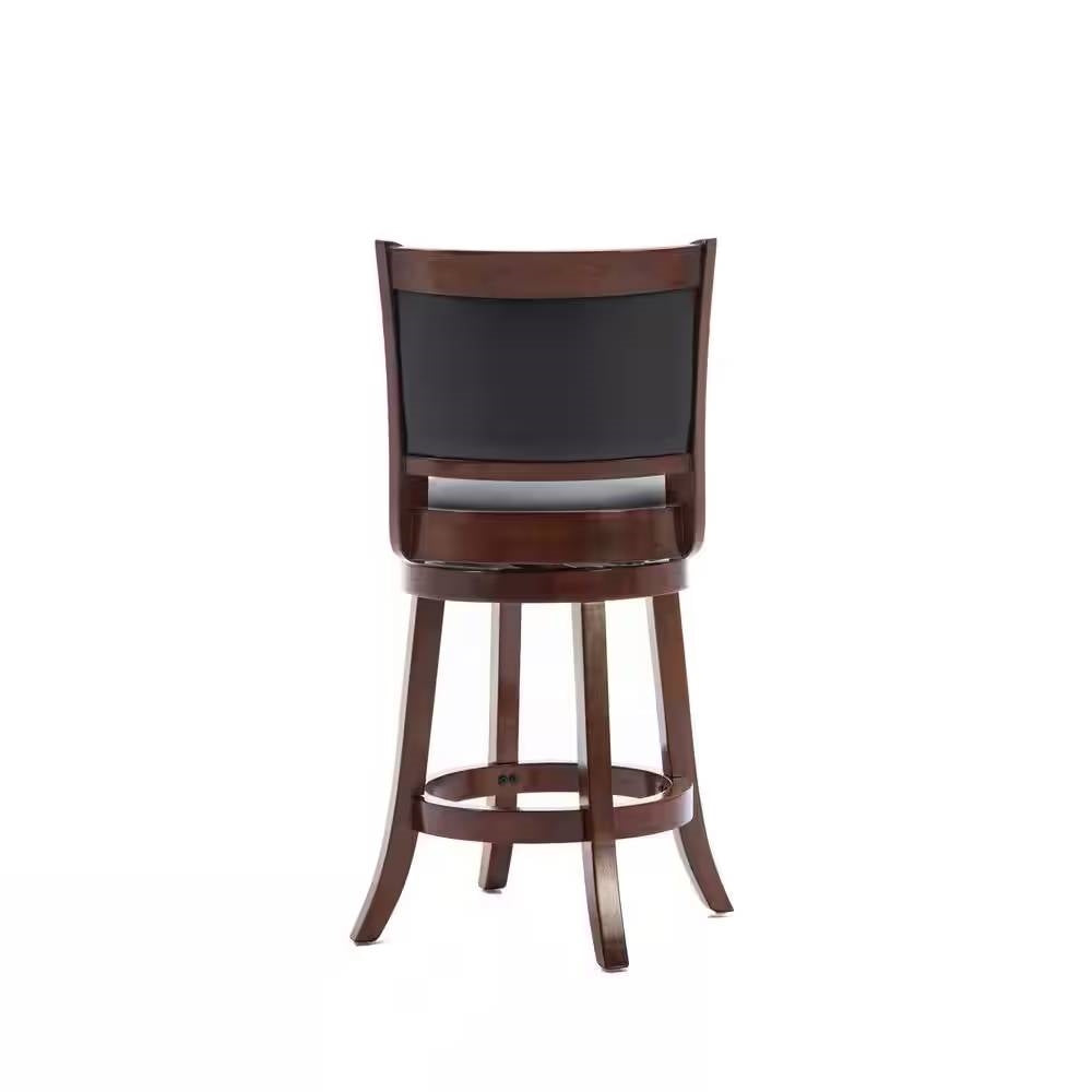 Counter Height Barstool in Cherry Wood Finish with Black Padded Swivel Seat - Tampa Home & Garden Store