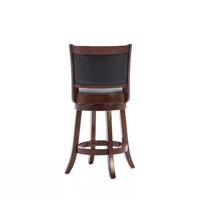 Counter Height Barstool in Cherry Wood Finish with Black Padded Swivel Seat - Tampa Home & Garden Store