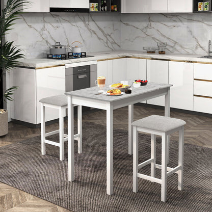 Juego de mesa de bar de 3 piezas, mesa de comedor y 2 taburetes de bar - Blanco