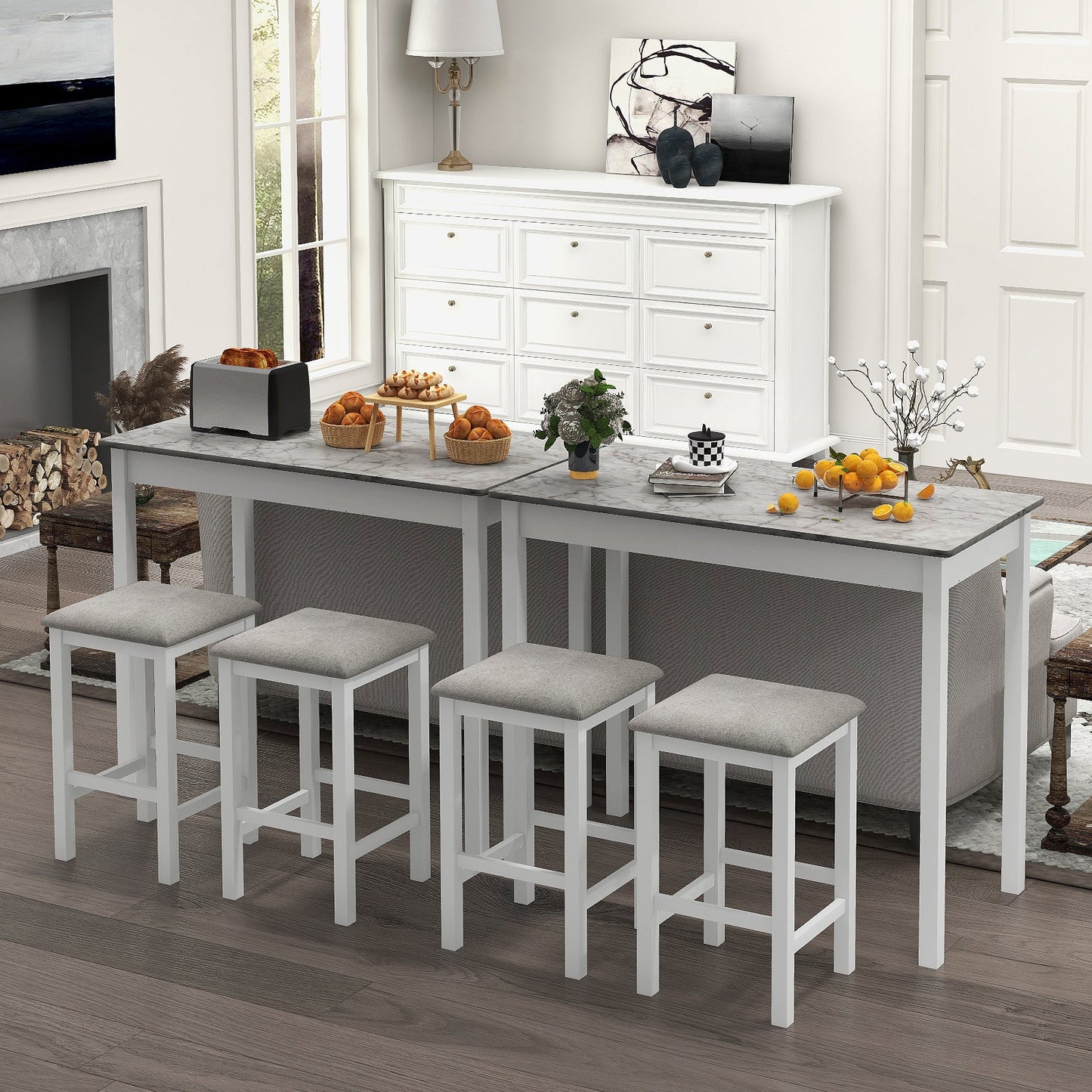 Juego de mesa de bar de 3 piezas, mesa de comedor y 2 taburetes de bar - Blanco