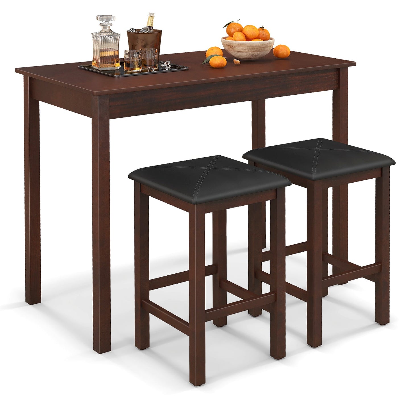 Juego de mesa de bar de 3 piezas, mesa de comedor y 2 taburetes de bar - Blanco