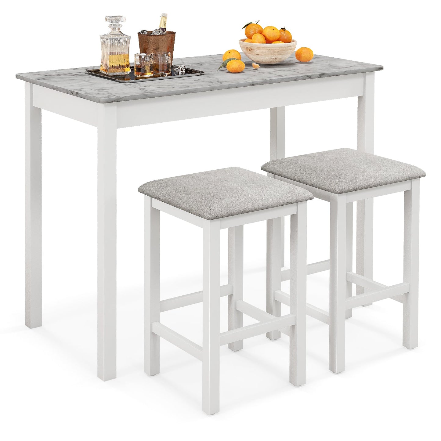 Juego de mesa de bar de 3 piezas, mesa de comedor y 2 taburetes de bar - Blanco
