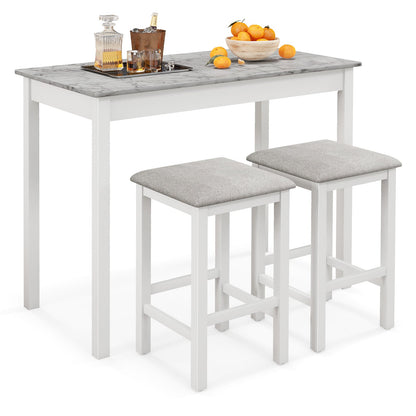 Juego de mesa de bar de 3 piezas, mesa de comedor y 2 taburetes de bar - Blanco