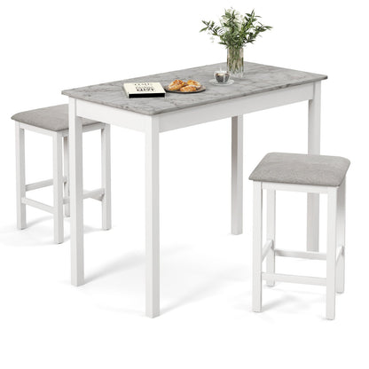 Juego de mesa de bar de 3 piezas, mesa de comedor y 2 taburetes de bar - Blanco