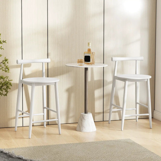 Counter height bar chair set of 2 in white with acacia wood frames, round marble table on Tampa Home & Garden Store