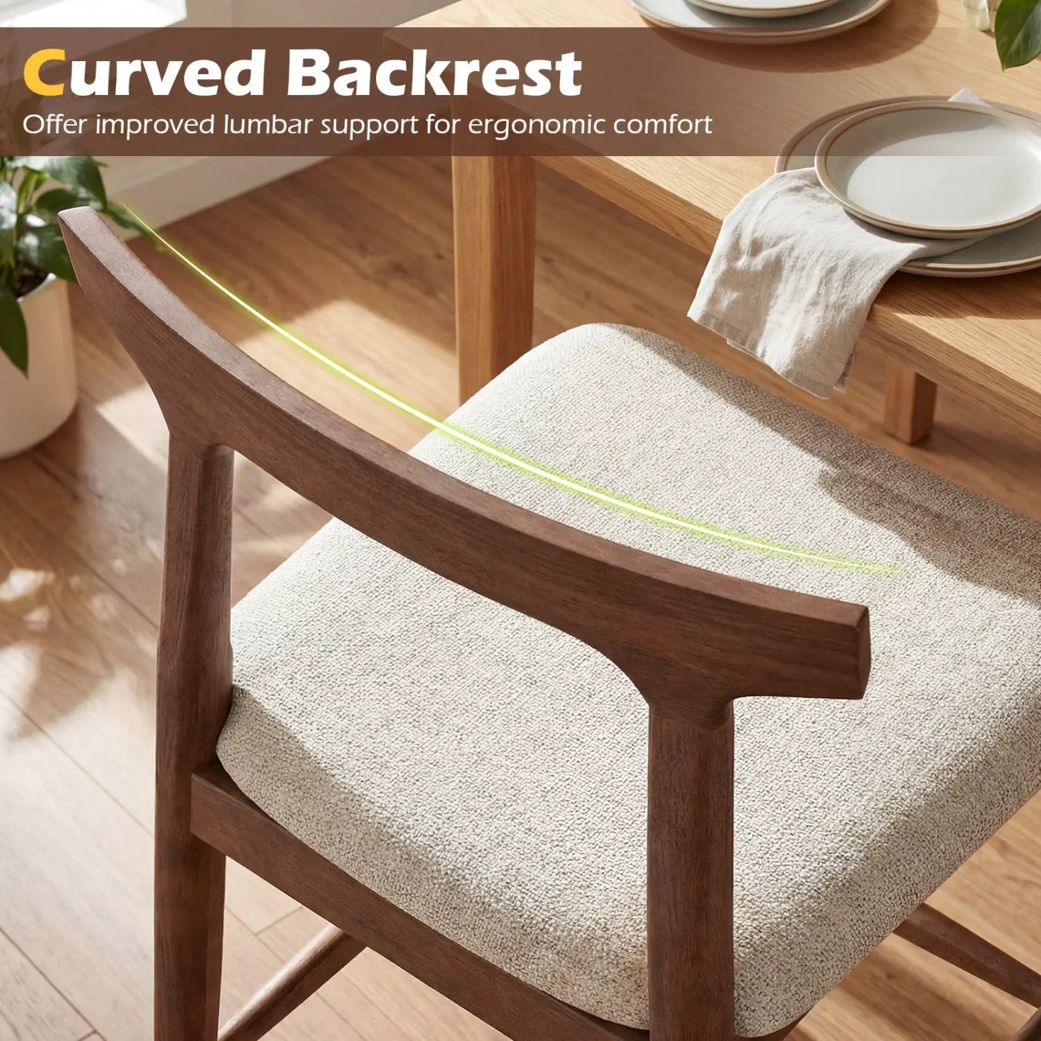 Counter height bar stool 24 inch DirectDeals, solid wood with curved back, beige upholstered seat on Tampa Home & Garden Store