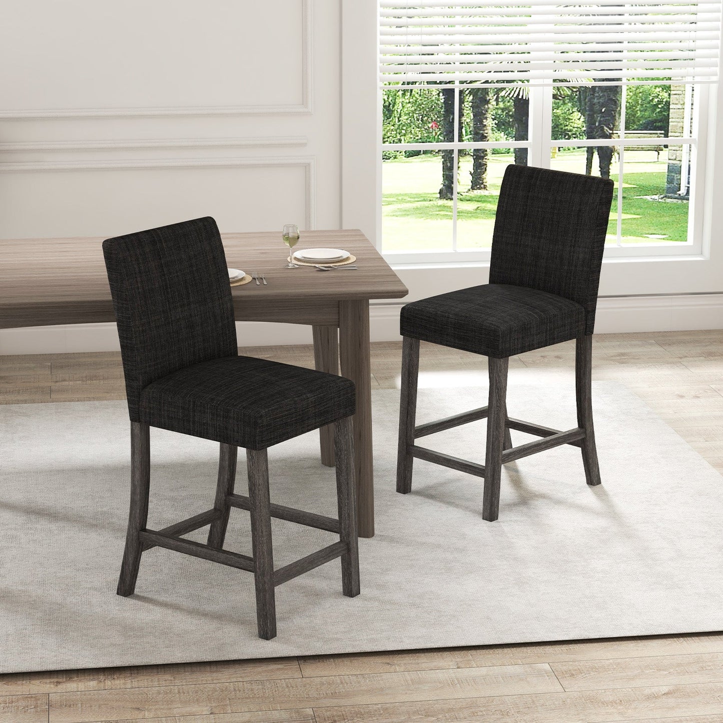 Counter Height Bar Stools Set of 2 with Back and Footrest