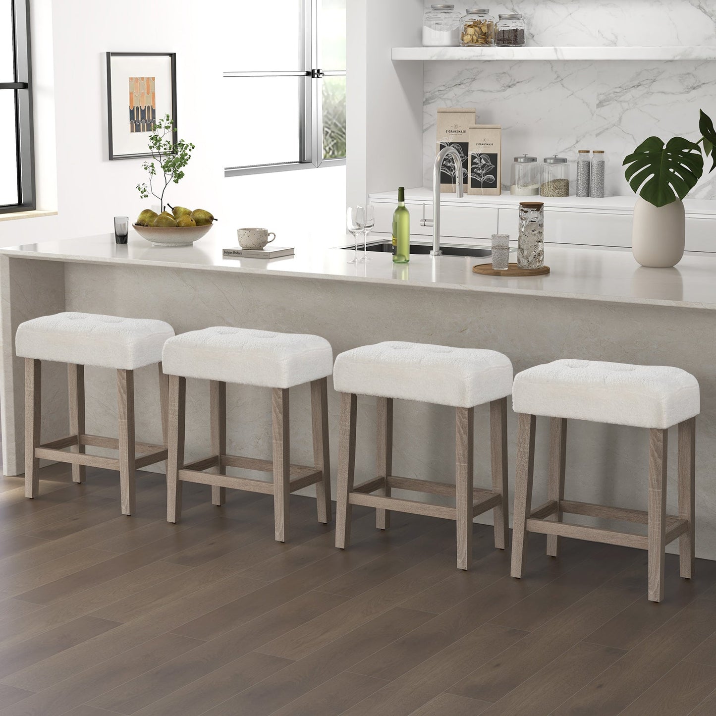 Modern Counter Height Bar Stools Set of 2 with Rubber Wood Legs