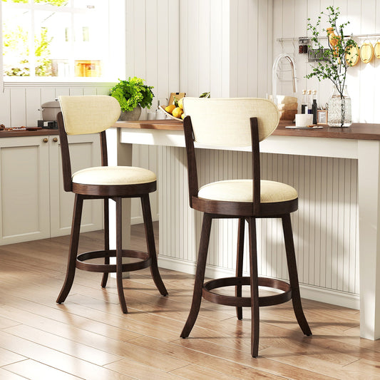 25.5 Inch Counter Height Chairs Set of 2 with Padded Seat and Backrest-Brown - Tampa Home & Garden Store