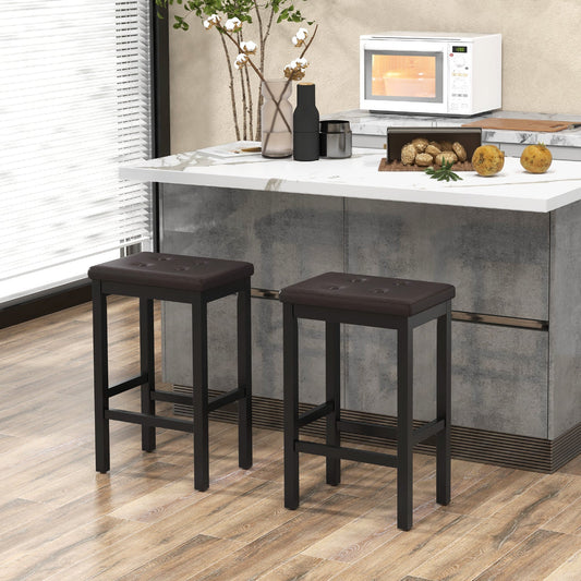 24 Inch Bar Stools with Padded Seat Footrest and Rubber Wood Frame-Brown - Tampa Home & Garden Store