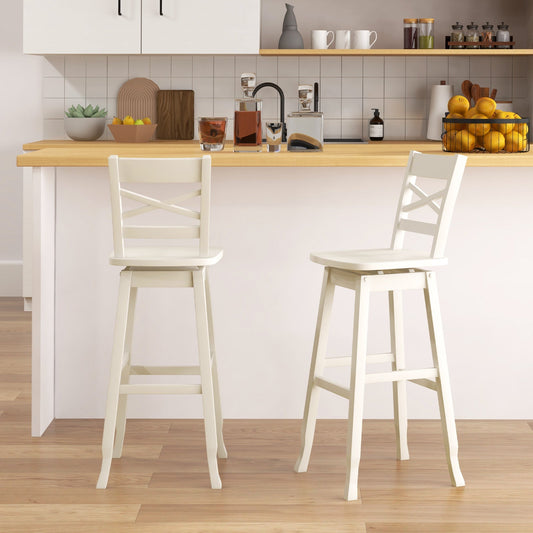 Swivel 30-Inch Bar Height Stool Set of 2 with Footrest-Cream White - Tampa Home & Garden Store