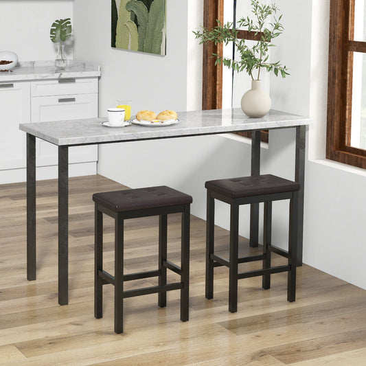 24 Inch Bar Stools with Padded Seat Footrest and Rubber Wood Frame-Brown - Tampa Home & Garden Store