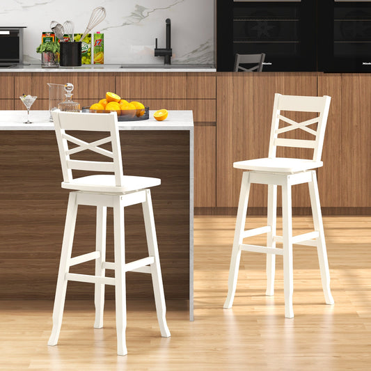 Swivel 30-Inch Bar Height Stool Set of 2 with Footrest-Cream White - Tampa Home & Garden Store