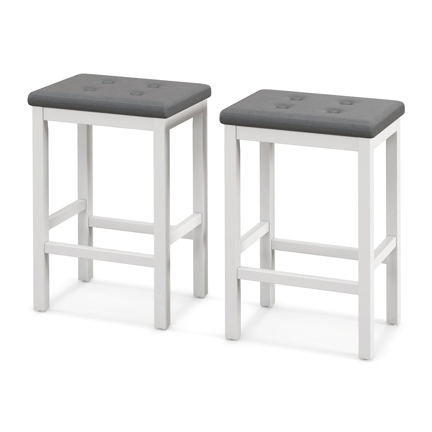 24 Inch Bar Stools with Padded Seat Footrest and Rubber Wood Frame-Brown
